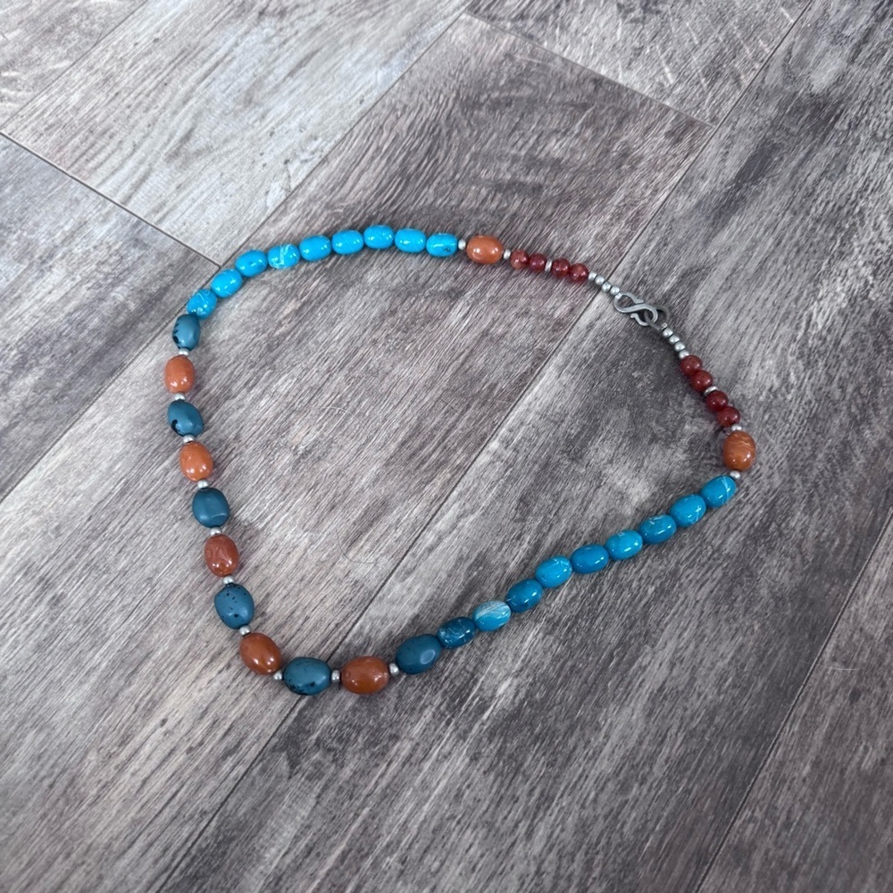 Turquoise and Amber Beaded Necklace - Fishhook Closure - Picture 6 of 6